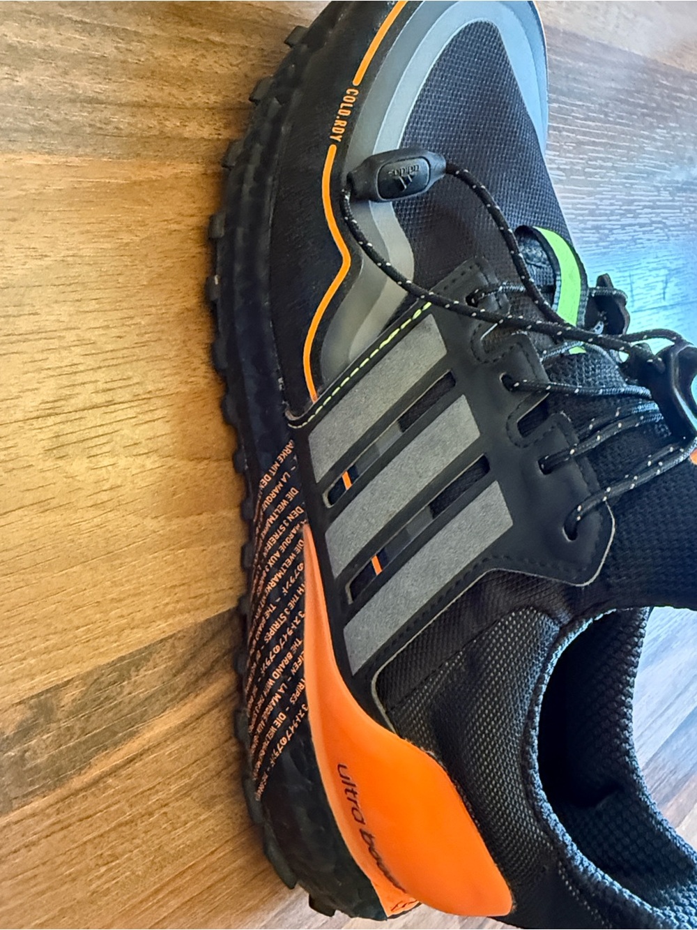 adidas Black Sneakers with Orange Trim and Neon Green Insole - Picture 7 of 11